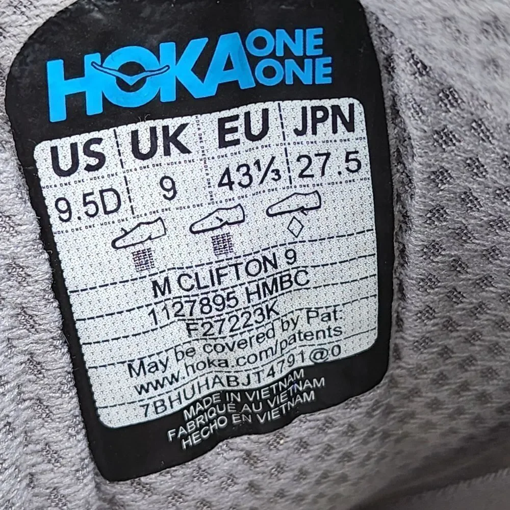 HOKA CLIFTON 9 - Mens Atheltic Shoes - SIZE 9.5D ***no insloes ***